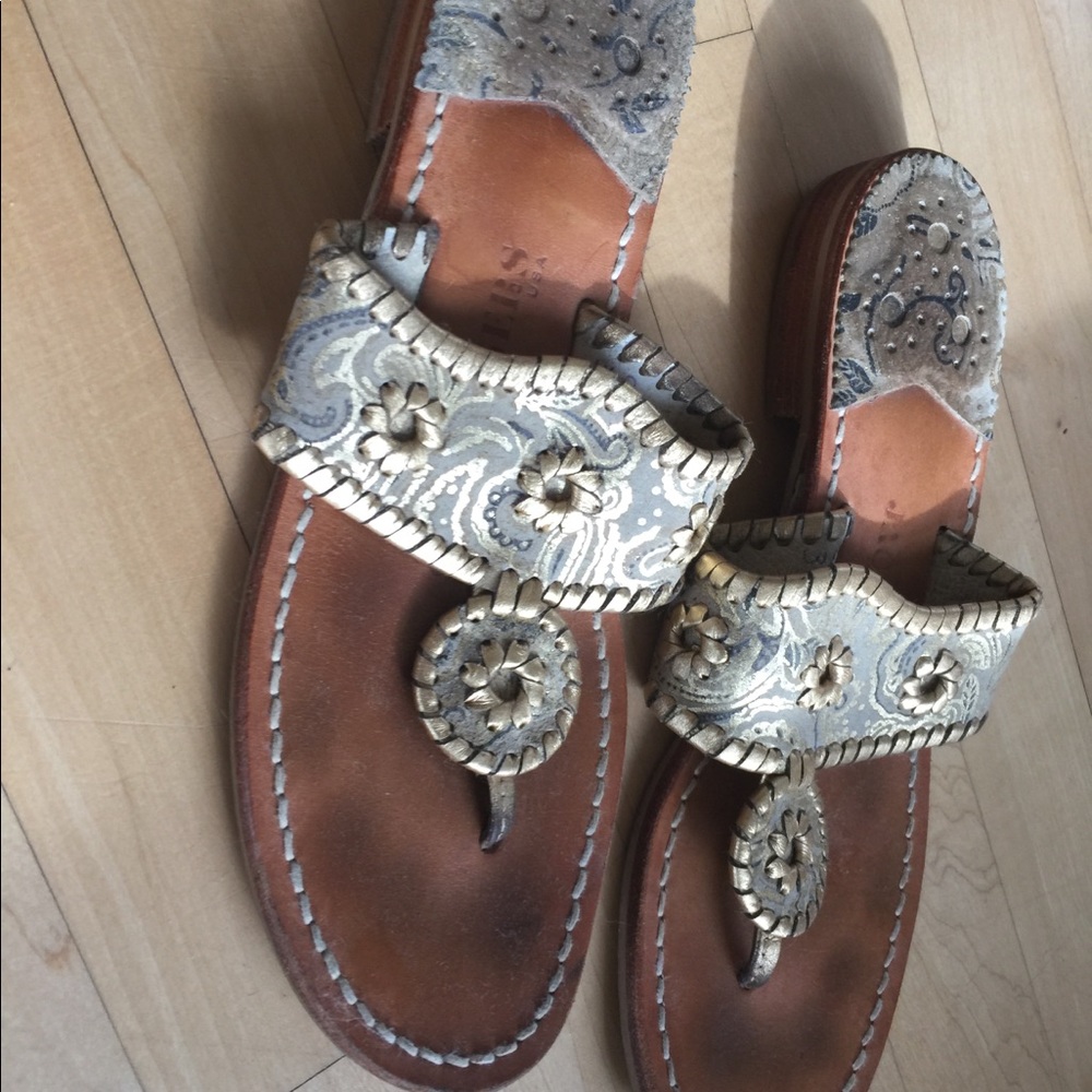 Gold Patterned Jack Rogers Sandals Size 8.